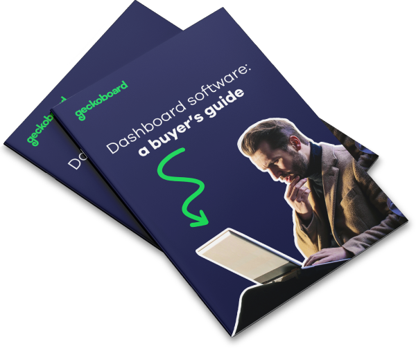 Illustration of a catalogue with the heading Dashboard software - a buyer's guide on the cover